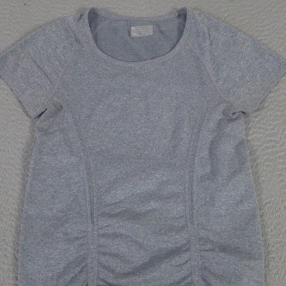 Athleta Top Womens Small Blue Fast Track Tee Heathered Performance Stretch Shirt